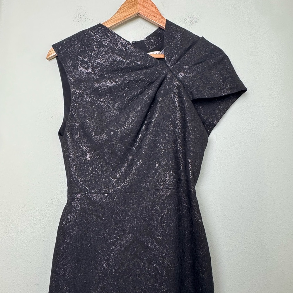 Alice + Olivia Kiro Ruffle Shoulder Jacquard Neck Cocktail Mini Dress Black Sz 4 - Picture 8 of 16